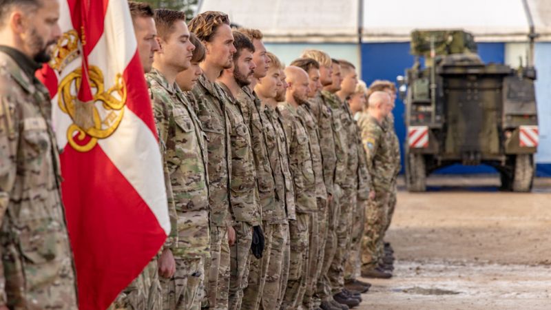 Den nuværende danske kampbataljon ankom i august 2026 til Camp Valdemar i Letland. Styrken indgår i den canadisk ledede NATO Multinational Brigade Latvia og skal efter planen afløses af et nyt hold i januar 2027. Foto: Klaus Theisen Nielsen.
